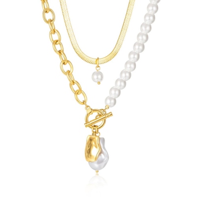 Collier de superposition vintage Dainty avec perle, collier en couches chaîne de serpent/chaînes de trombone collier pour femme