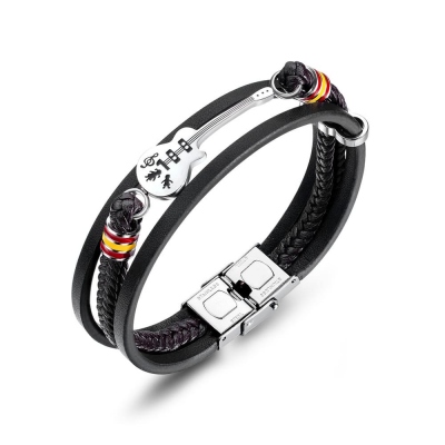 Bracelet de guitare punk, bracelets tressés multicouches, bracelets en cuir, cadeau d'anniversaire pour mélomane/petit ami/homme