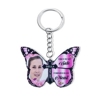 Porte-clés papillon personnalisé avec nom et photo, accessoire de porte-clés papillon acrylique, porte-clés porte-clés de voiture, cadeau commémoratif pour les proches