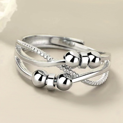 Anti Anxiety Bead Ring, Brass Fidget Ring, Adjustable Rotating Ring, Graduation/Birthday Gift for Men/Women
