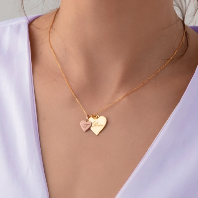 Collier de nom de coeur personnalisé, collier gravé avec nom, collier double coeur, collier en argent sterling, cadeau pour elle/maman/femme