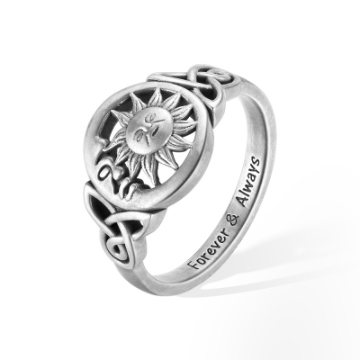 Anneau de lune et de soleil avec celtique, anneau de Triquetra d'argent sterling 925, anneau simple de noeud de trinité, cadeau pour l'amie/fille/soeur