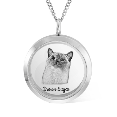 Custom Pet Fur Locket Urn Necklace with Photo & Name, Personalized Pet Keepsakes with Portrait, Pet Memorial Lockets for Ashes, Gift for Pet Lover