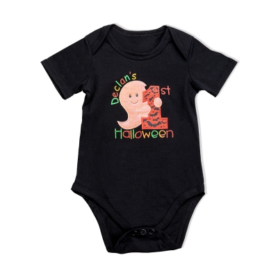 Benutzerdefinierte 1. Halloween-Bodysuits mit Namen, Unisex Kurz-/Langarm-Baby-Bodys, Baby-Halloween-Kostüm, Geschenk für Neugeborene/Kleinkinder/Neue Mütter