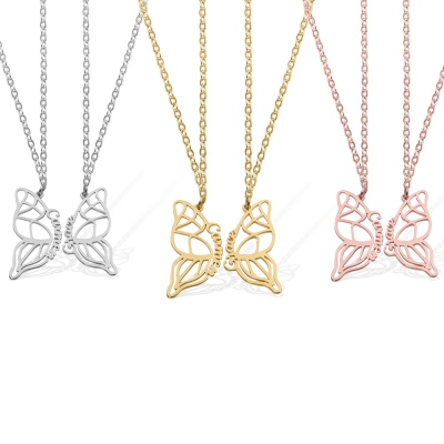 Personalized BFF Butterfly Necklace Set of 2, Butterfly Wings Jewelry for Best Friends Forever Necklaces
