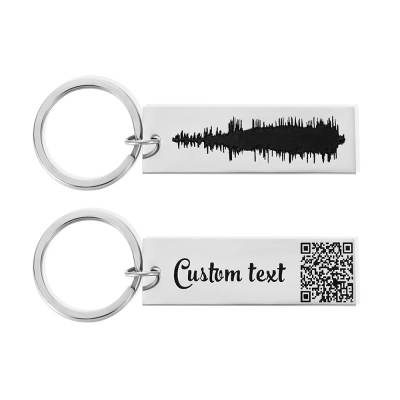 Porte-clés d'enregistrement vocal avec nom personnalisé, art des ondes sonores avec code QR, porte-clés en acier inoxydable, cadeau commémoratif pour la famille/les proches/les amis