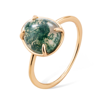 Anello di fidanzamento con agata di muschio naturale smeraldo, anello foglia ispirato alla natura, anello di fidanzamento da donna, regalo di compleanno/anniversario per donne/ragazze/amici