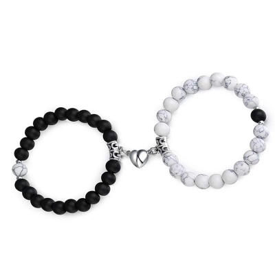Lot de 2 bracelets magnétiques pour couple, bracelet en perles de pierre naturelle, bracelet d'amour magnétique, cadeau pour couples/petit ami/petite amie