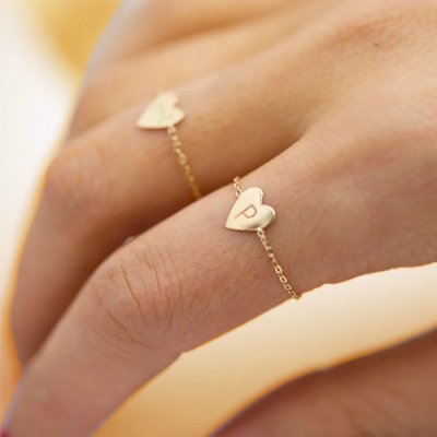Anello a catena a cuore piccolo, anello a catena a cuore personalizzato, anello a catena delicato, regalo per lei/amica/ragazza