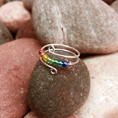 Rainbow Fidget Ring, Anxiety Rainbow Ring, Worry rings, Spinner Ring, Stress Ring, Meditation Ring, Gifts for Women