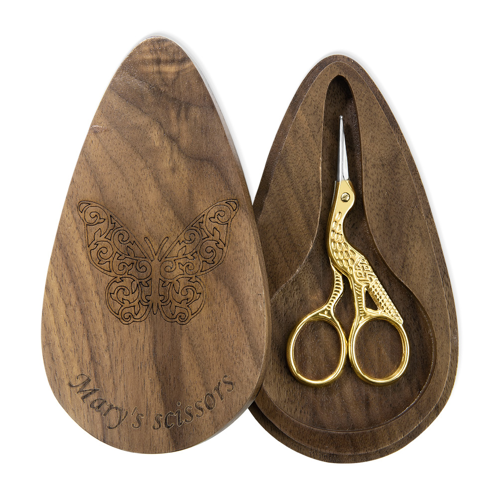 Custom European/Stork Style Scissor with Engraving Wood Box, Vintage Art Embroidery Scissors, Needlework Small Sharp Sewing Scissors, Gift for Women