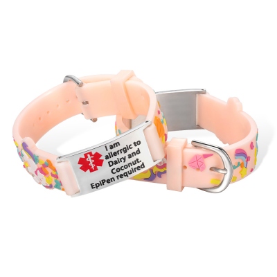 Bracelets d'identification d'alerte médicale de dessin animé personnalisés pour enfant/fille/garçon, Bracelets d'allergies épilepsie implant cochléaire asthme autisme
