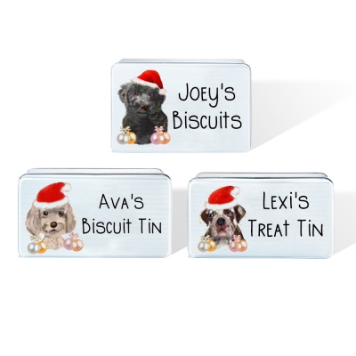 Boîte à biscuits personnalisée avec motifs de chien, boîte de nourriture pour chien, boîte de friandises de Noël, cadeaux pour animaux de compagnie de Noël, boîte de rangement, cadeau pour chiens