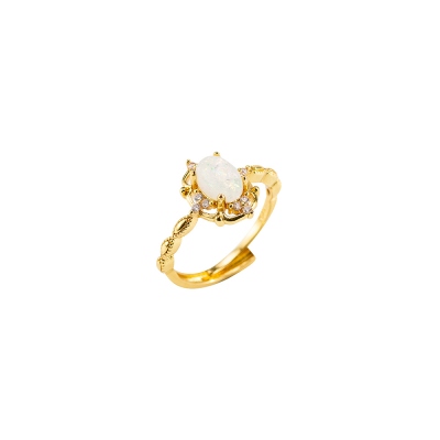 Vintage Natural Opal Ring, Messing Gold Opal Ring mit verstellbarer Öffnung, Geburtstag/Muttertag/Valentinstag Geschenk für Mama/Ehefrau/Oma/Freundin