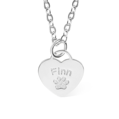 Collier personnalisé d'impression de patte, collier de coeur avec le nom, collier de charme gravé par coeur, bijoux commémoratifs, cadeaux pour l'amant d'animal familier/elle