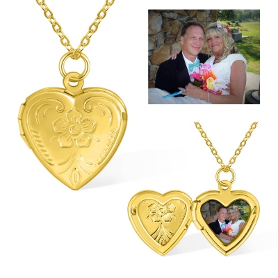 Personalisierte Herz Medaillon Halskette mit Blume, Foto Halskette, Sterling Silber Halskette, zierliche/kleine Medaillon Halskette, Geschenk für Frau/Mädchen/Mutter