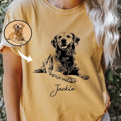 Custom Pet T-Shirt with Pet Photo and Name, Personalized Pet Portrait Shirt, Custom Dog Cat Graphic Tee