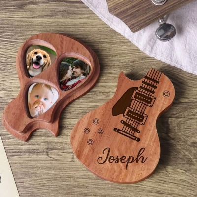Plettri per chitarra in legno personalizzati con custodia, plettro per chitarra personalizzato con foto/incisione con porta nome personalizzato, regalo di compleanno/laurea per famiglia/musicista