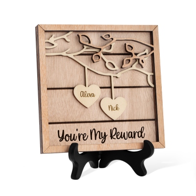 Segni di legno personalizzati con supporto, segno di nome in legno per coppie, targa di legno, regalo di matrimonio/anniversario personalizzato, segno 3d a strati