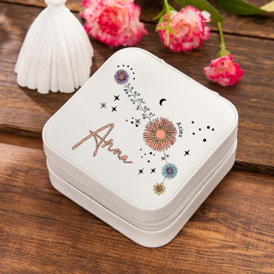 Custom Zodiac Floral Constellation Jewelry Box, Travel Jewelry Case, Jewelry Gift Box, Birthday/Mother's Day/Wedding Gift for Mom/Bride/Bridesmaid
