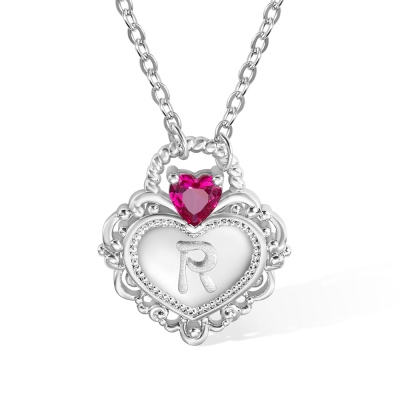 Collier avec cadenas en forme de cœur avec initiale et pierre de naissance personnalisée, collier en forme de cœur d'amour, cadeau de la Saint-Valentin, cadeau d'anniversaire pour petite amie/fille/mariée