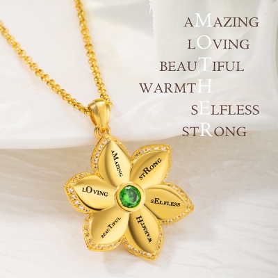 Personalized Name Star of Bethlehem Birthstone Necklace, Flower Pendant Necklace, Engraved Necklace, Zirconia Flower Necklace, Gift for Grandma/Mom
