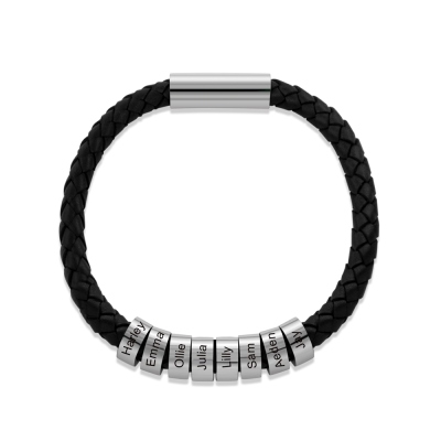 Bracelet tressé de perles personnalisé, bracelet de nom, bracelet pour hommes en cuir artificiel, cadeaux de fête des pères, cadeaux pour père/mari/petit ami