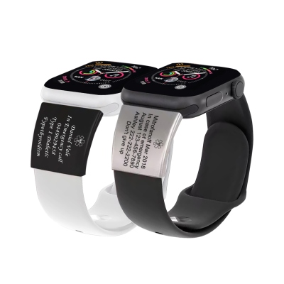 Étiquette d'identification d'alerte médicale personnalisée pour bracelet de montre, plaque de sécurité du coureur de fitness pour montre intelligente compatible avec Apple Watch, étiquette médicale pour bracelet de poignet