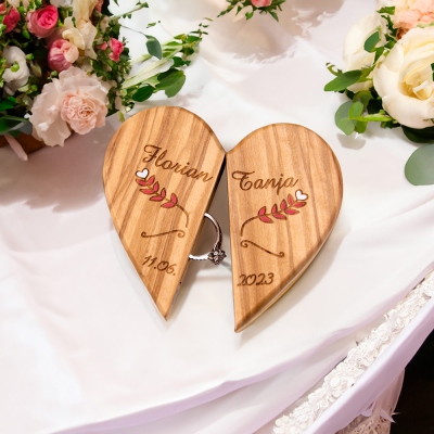 Personalized Wedding Ring Box with Magnet, Wedding Gift, Wooden Heart Ring Box, Wood Art, Ring Holder, Gift for Newlyweds