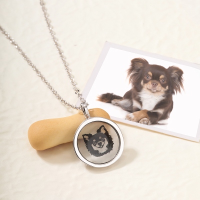 Custom Pet Portrait Necklace, Personalized Photo Pet Necklace for Dog & Cat, Sterling Silver 925 Pet Keepsakes with Portrait, Gift for Pet Lover