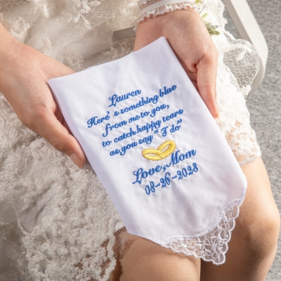 Fazzoletto da sposa personalizzato per mia figlia, fazzoletti di cotone con nome ricamato, qualcosa di blu, regalo di nozze da mamma a figlia