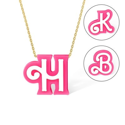 Personalized 3D Printed Initial Necklace, Stocking Filler Jewelry, Pink Doll Style Letter, Dopamine Necklace, Tiny Doll Accessory, Party Gift for Girl