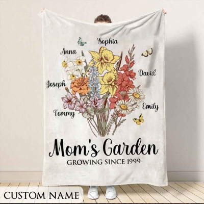 Couverture de jardin personnalisée pour maman avec nom et fleur de naissance, couverture de jardin florale, cadeau d'anniversaire/fête des mères pour maman/grand-mère des enfants/petits-enfants
