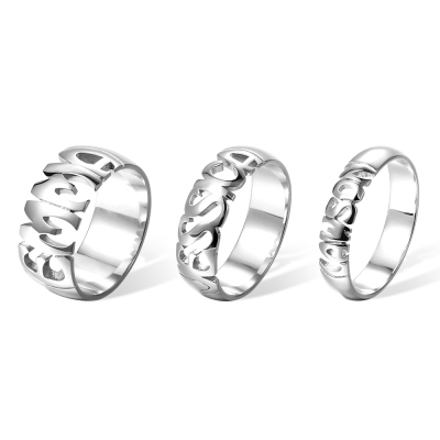 Anello con nome personalizzato in argento sterling 925, anello con nome di dichiarazione intagliato a mano in fasce da 5 mm, 7 mm e 10 mm, regalo di compleanno/anniversario/Natale per uomini/donne