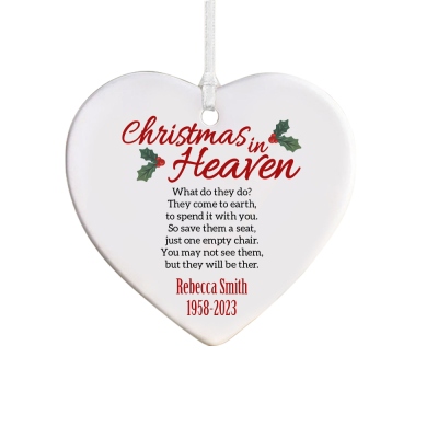 Ornamento personalizzato di Natale in paradiso, nome personalizzato e ornamento con foto con ciondolo a cuore, ornamento commemorativo, decorazione per albero di Natale, regalo per la famiglia/lei