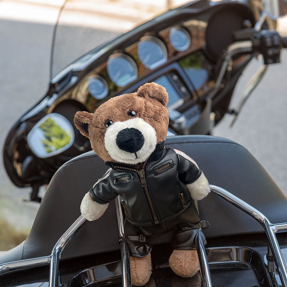 Motorrad-Bären-Spielzeug-Puppe, Mini-Motorrad-Bär mit Helm-Spielzeug, Rennfahrer-Bären mit benutzerdefiniertem Namen, Reiter-Biker-Outfit-Bären-Geschenk für Freunde