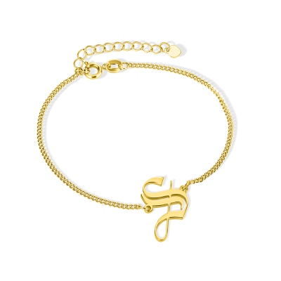 Bracelet personnalisé avec initiales en vieil anglais, bracelet à chaîne gourmette en argent sterling, bijoux gothiques, cadeaux pour la fête des mères/la Saint-Valentin, cadeaux pour femmes/elle