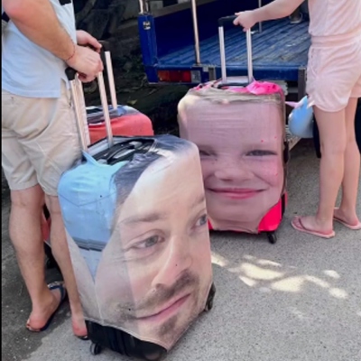 Copri bagaglio personalizzato con testa divertente con foto, copri bagaglio protettore borsa da viaggio, accessorio da viaggio, regalo di compleanno/festa della mamma per famiglia/amici