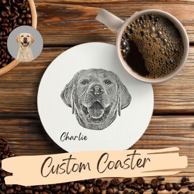 Personalized Pet Photo & Name Coaster, Custom Pet Portrait Ceramic Coaster, Pet Memorial Keepsake, Birthday/Mother's Day Gift for Dog Mom/Pet Lover