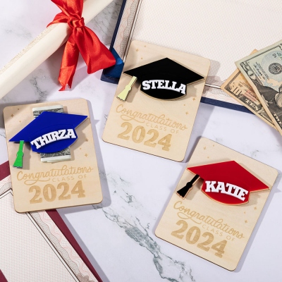 Personalized Graduation Hat Money Holder, Custom Class of 2024 Wood Money Box, Graduation Keepsake, Graduation Gift for Graduate/College/Class