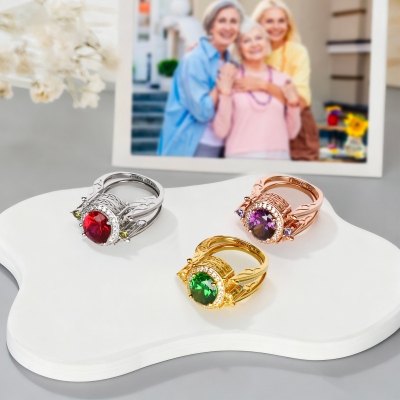 Custom Engraved Double-Sided Birthstones Ring, Two in One Reversible Ring, Dainty Women's Jewelry, Birthday/Mother's Day Gift for Her/Mom/Grandma