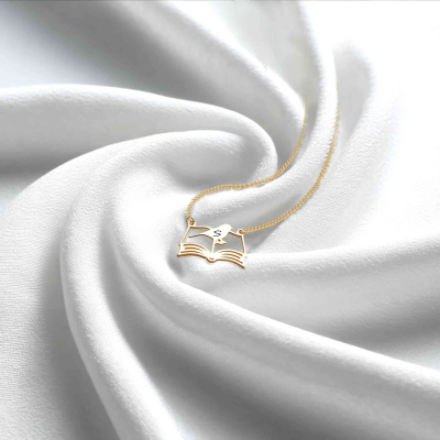 Bird on Book Necklace, Sterling Silver 925 Open Book Necklace, Custom Letter Minimalist Necklace, Christmas/Birthday Gift for Book Lovers/Bookworms