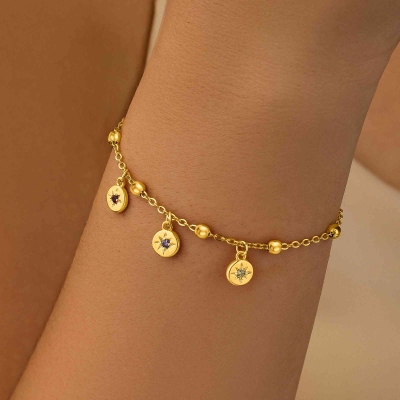 Personalized Bracelet 1-8 Birthstone Charms, Colorful Gemstone Drop Bracelet, Family Jewelry, Mother's Day/Birthday Gift for Mom/Grandma/Family