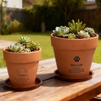 Personalized Engraved Pet Memorial Terracotta Plant Pot with Name and Ear, Pet Loss Remembrance Sympathy Gifts, Passing Away Gifts for Dog Lovers