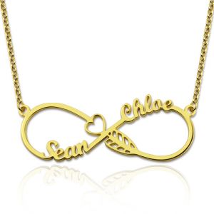 Customized Arrow Infinity 2 Names Necklace In Gold Plated Silver