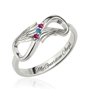 Personalized Mother's Ring with 3 Birthstones Platinum Plated