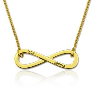 Customized Engraved Infinity Symbol Names Necklace In Gold Plated Silver