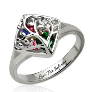 Personalized Mother's Cage Ring With Birthstones Platinum Plated