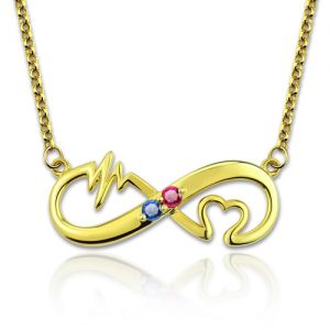 Customized Heartbeat Birthstone Infinity Love Necklace In Gold Plated