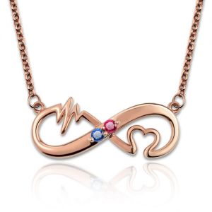 Customized Heartbeat Birthstone Infinity Love Necklace In Rose Gold
